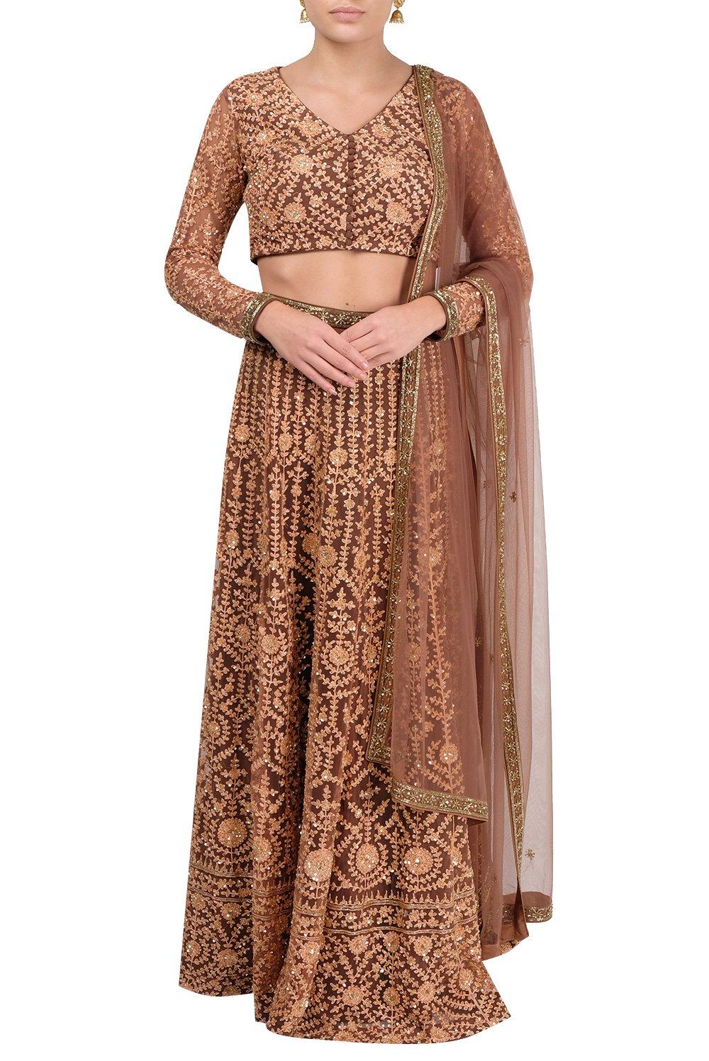 Light Brown Emboidered Lehenga Set - kylee
