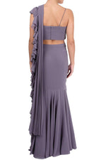 Load image into Gallery viewer, Grey Draped Saree With Embellished Blouse - kylee
