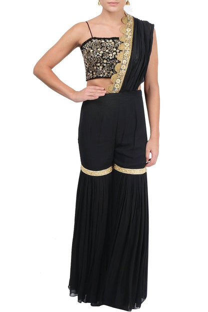 Black Draped Pants Saree - kylee