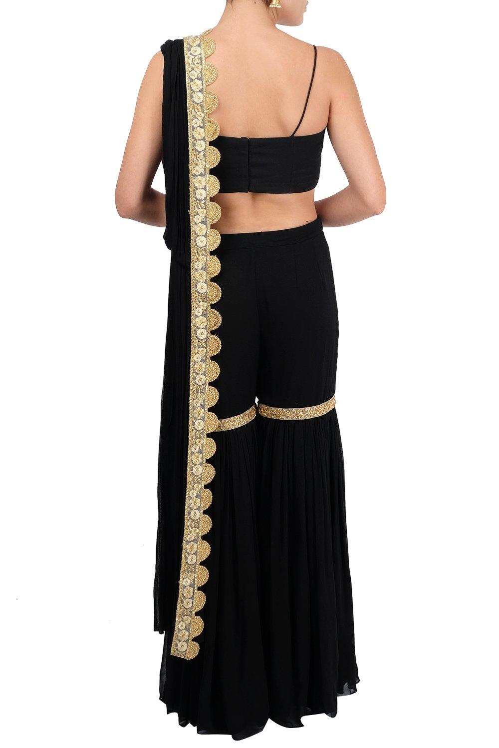 Black Draped Pants Saree - kylee