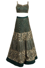 Load image into Gallery viewer, Bottle Green Embroidered Lehenga Set - kylee

