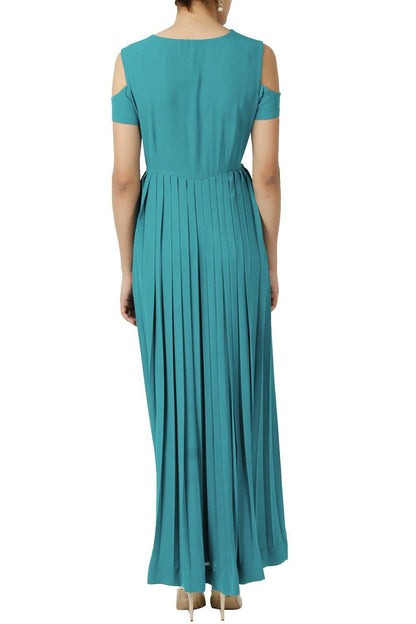Teal Blue Pleated Gown - kylee