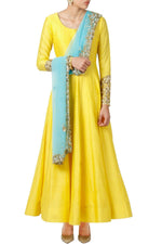 Load image into Gallery viewer, Yellow Embellished Anarkali With Dupatta - kylee
