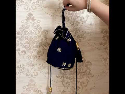Navy Blue Mirror Potli Bag