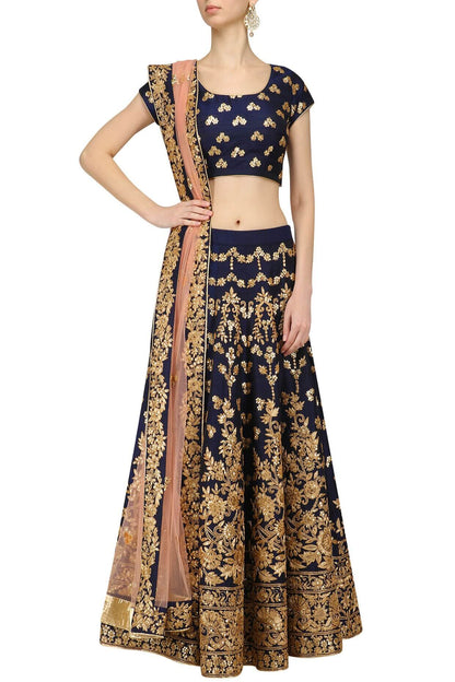Navy and Gold Embroidered Lehenga Set - kylee