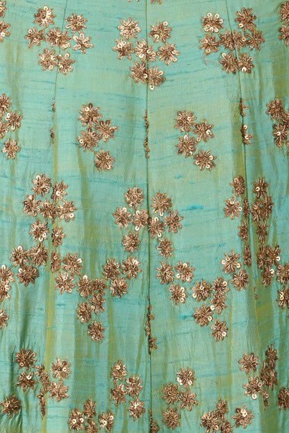 Mint Green and Gold Floral Embroidered Lehenga Set - kylee