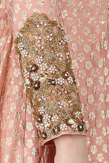 Peach Floral Embroidered Dupatta Anarkali Set - kylee