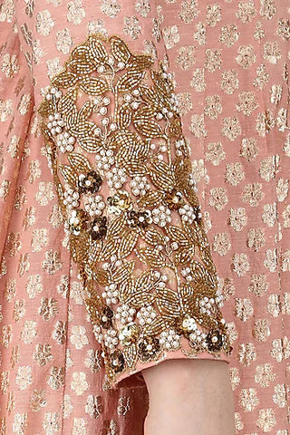 Peach Floral Embroidered Dupatta Anarkali Set - kylee