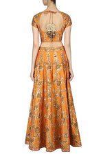 Load image into Gallery viewer, Orange and Gold Embroidered Kalidaar Lehenga Set - kylee
