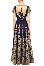 Load image into Gallery viewer, Navy and Peach Embroidered Anarkali Set - kylee
