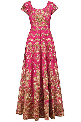 Magenta and Beige Embroidered Anarkali Set - kylee
