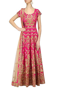 Magenta and Beige Embroidered Anarkali Set - kylee