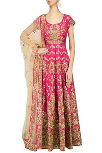 Magenta and Beige Embroidered Anarkali Set - kylee