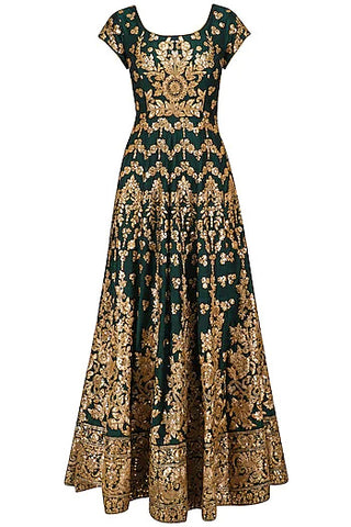 Bottle Green Embroidered Anarkali Set - kylee