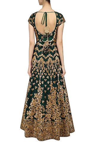 Bottle Green Embroidered Anarkali Set - kylee
