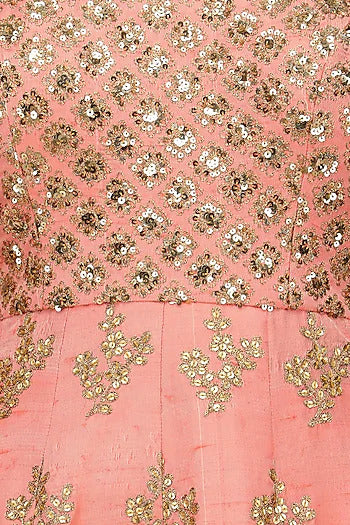 Peach and Light Green Embroidered Anarkali Set - kylee