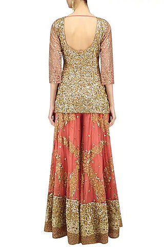 Salmon Pink Embroidered Sharara Set - kylee