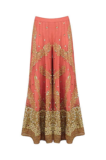 Salmon Pink Embroidered Sharara Set - kylee