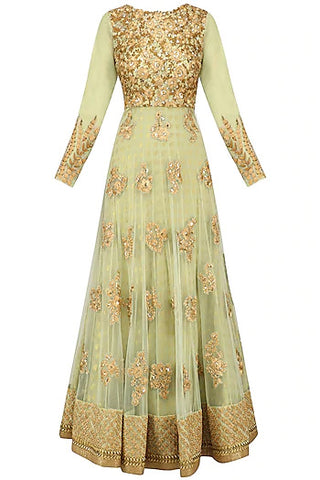 Mint Green Floral Embroidered Anarkali Set - kylee