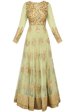Load image into Gallery viewer, Mint Green Floral Embroidered Anarkali Set - kylee
