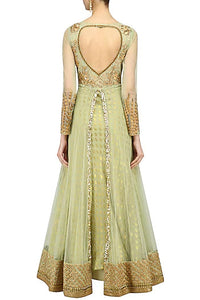 Mint Green Floral Embroidered Anarkali Set - kylee