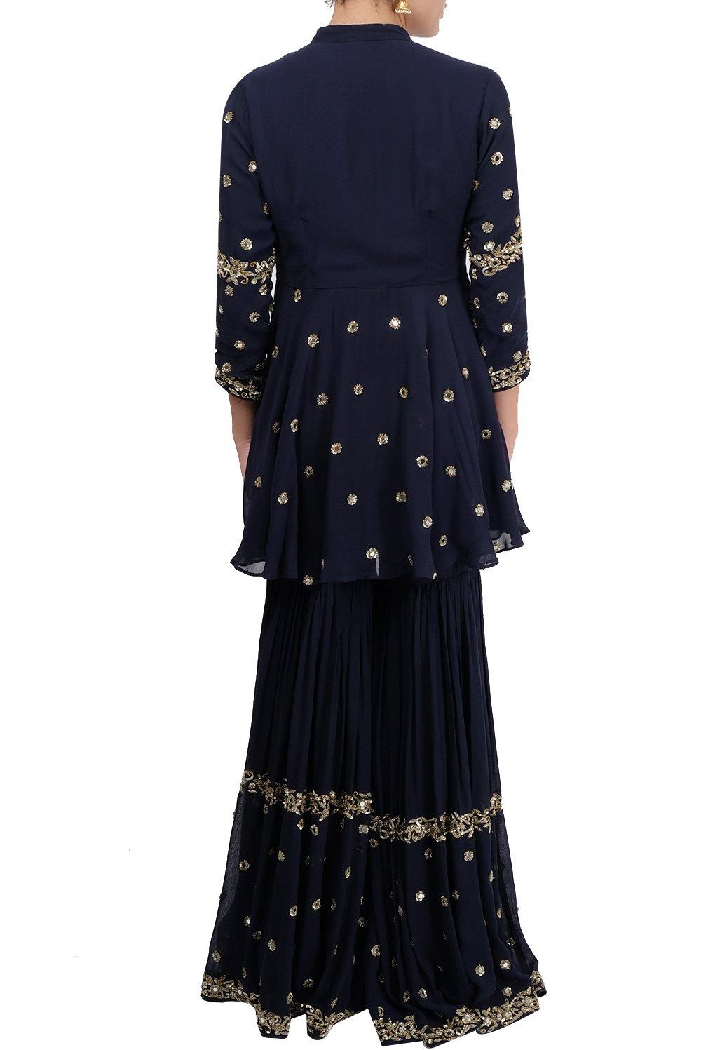 Navy blue embroidered sharara set - kylee