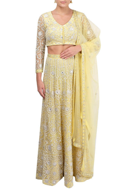 Lemon Yellow Embroidered Lehenga Set - kylee