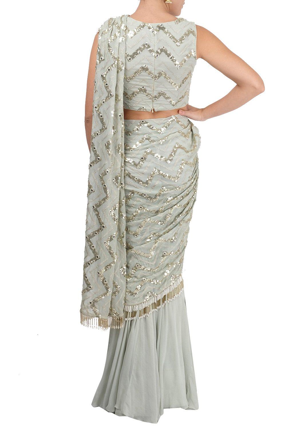 Pastel Green Embroidered Draped Saree - kylee