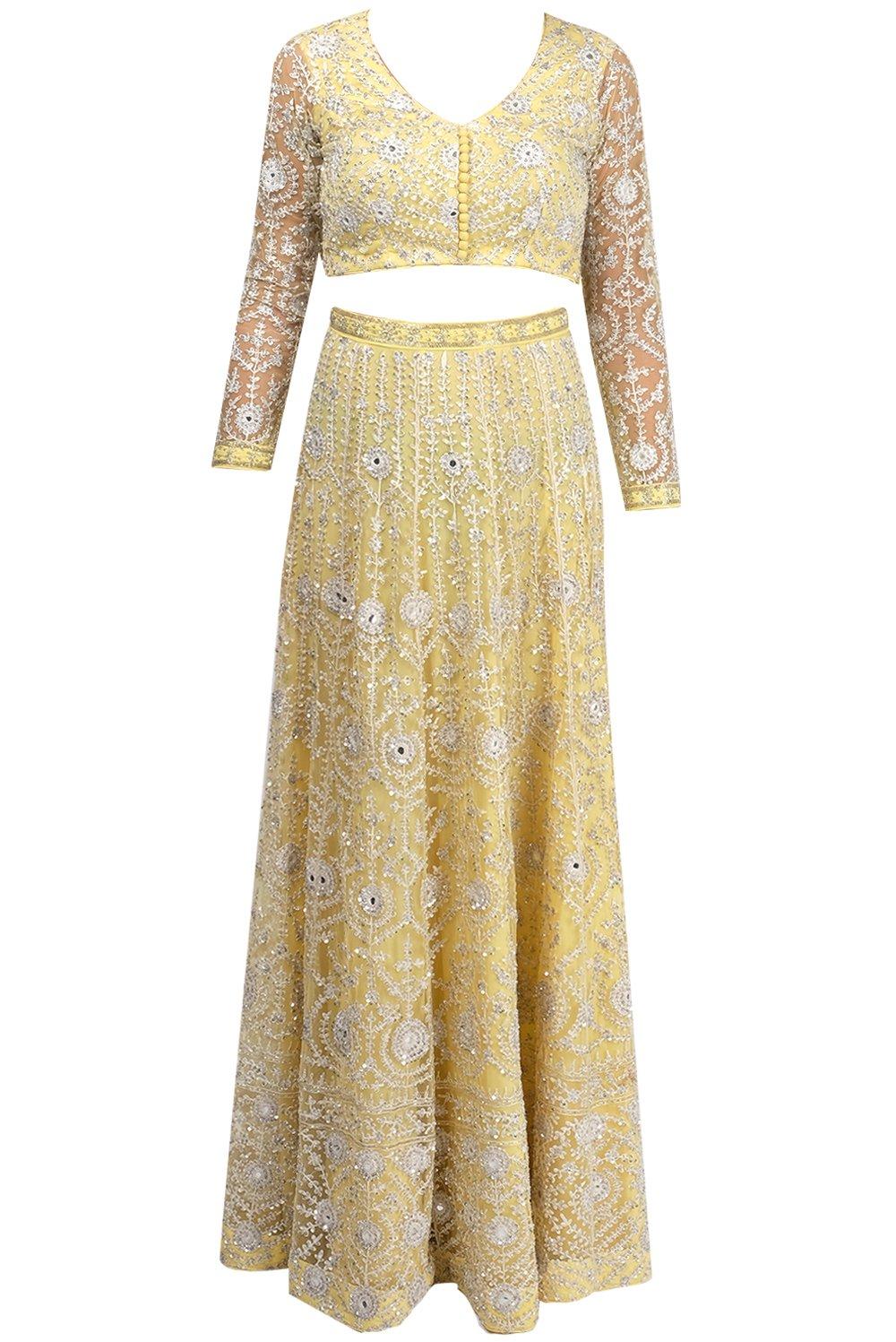 Lemon Yellow Embroidered Lehenga Set - kylee